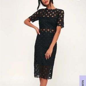 Lulus - Heartfelt Black Lace Bodycon Midi Dress - Cocktail Dress - Black